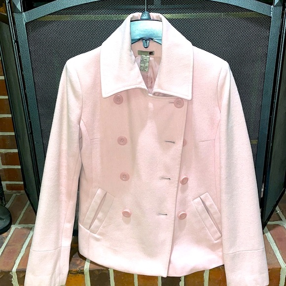 💕Soft Pink Wool Blend Double Breasted Peacoat Winter Coat💕 - Picture 3 of 6